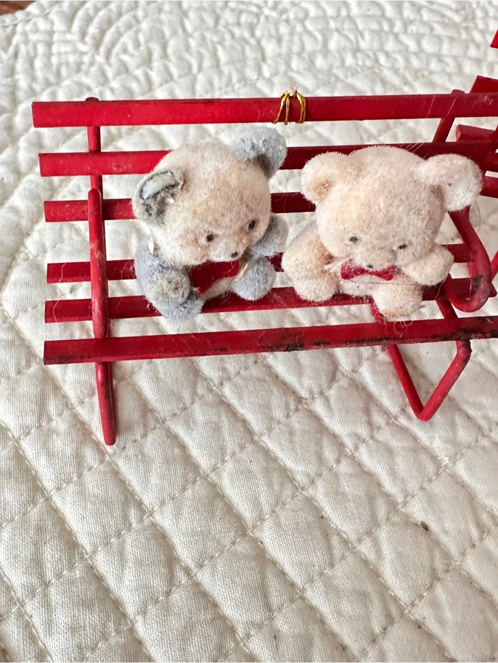 Vintage Avon flocked teddy bear figurine metal ornaments lot of 3